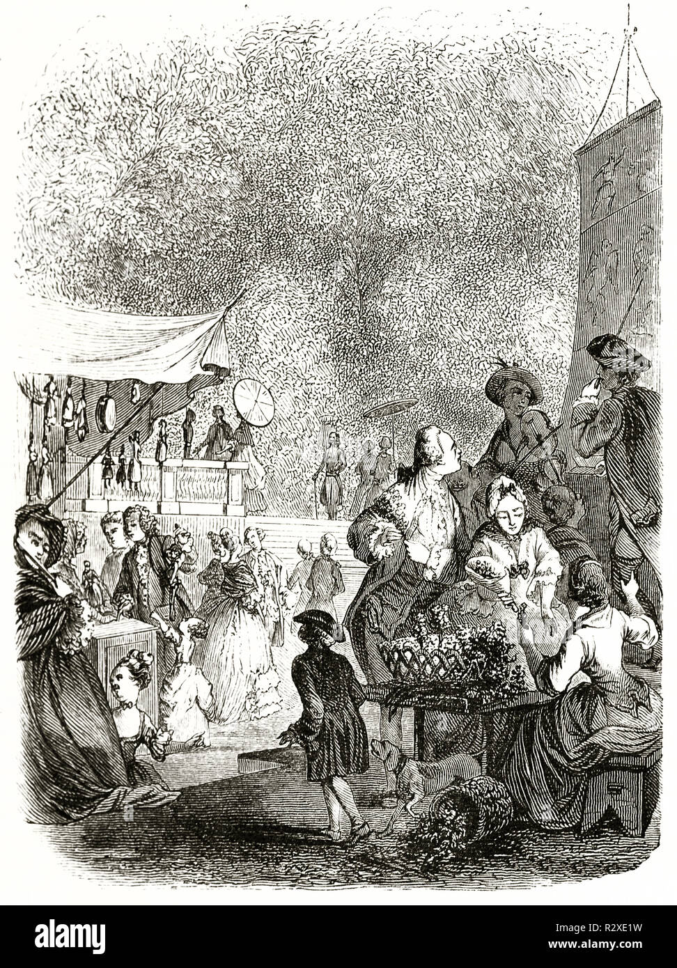 Old illustration of the Fete-de-Loges (Feast of the Lodges). Saint-Germain-en-Laye, France. After Moreau, publ. on Magasin Pittoresque, Paris, 1846 Stock Photo