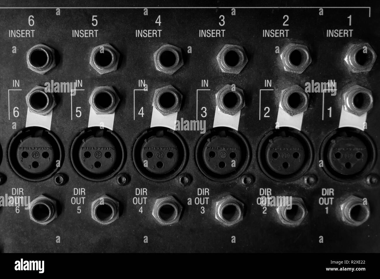 Rear view of Professional Audio Mixing console inputs an outputs Stock ...