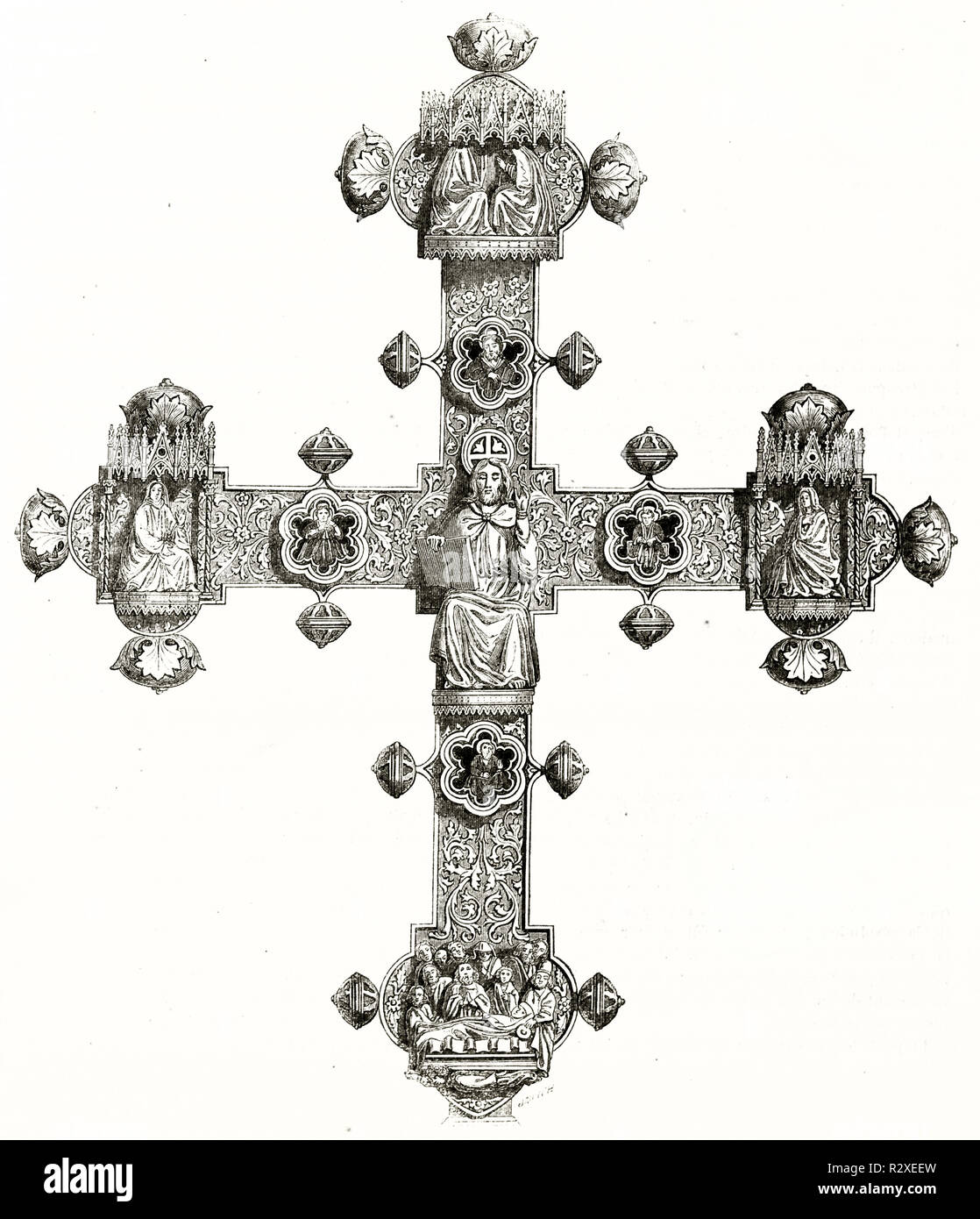 Old illustration of Lanciano cross backside. By unidentified author, publ. on Magasin Pittoresque, Paris, 1846 Stock Photo