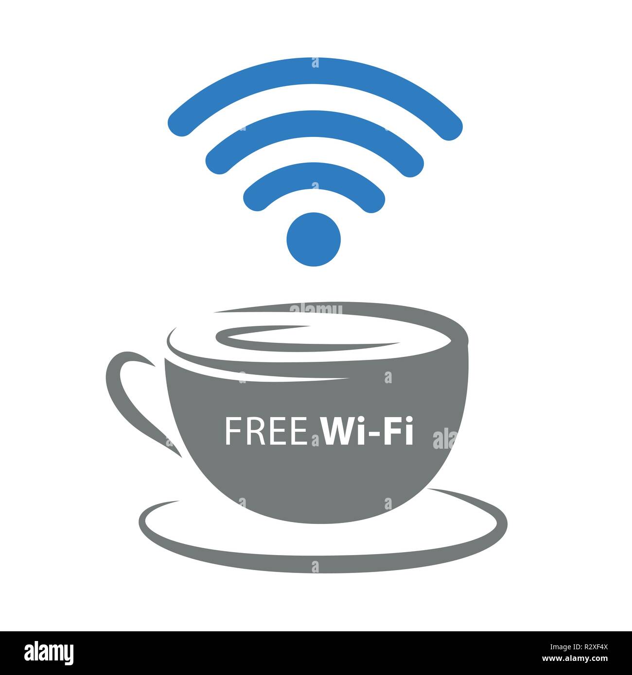 free Wi-Fi zone icon with coffee cup and blue wireless signal vector illustration EPS10 Stock Vector