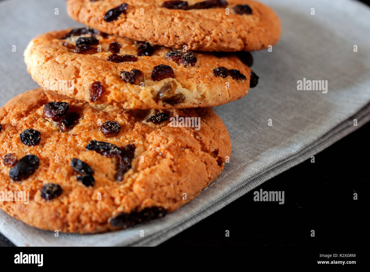 Shortbread with raisins on the table Stock Photo