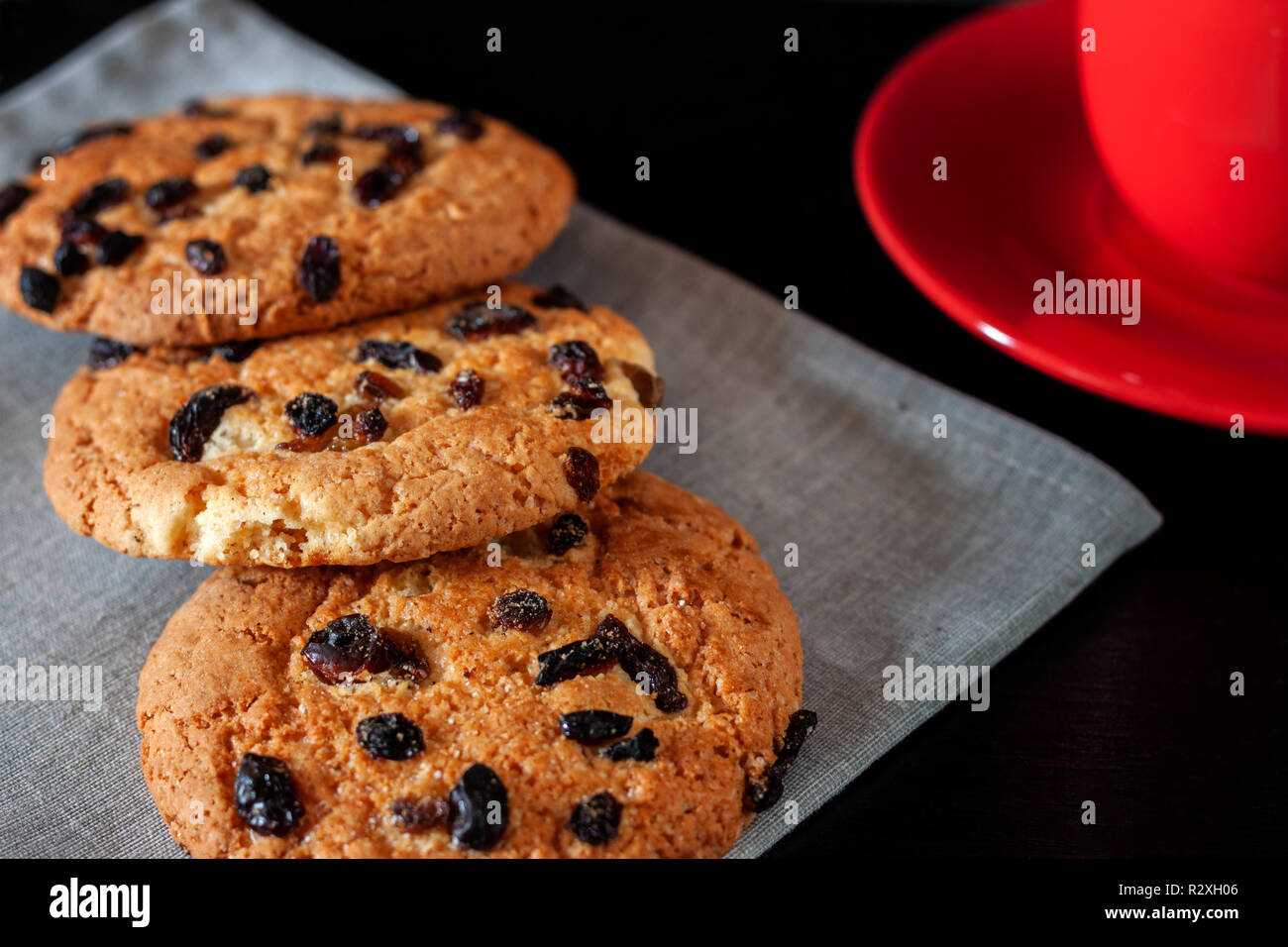 Shortbread with raisins on the table Stock Photo