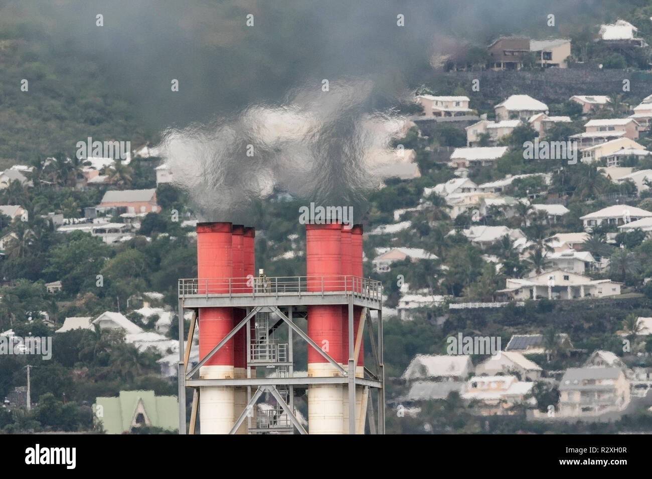 smoke stacks showing discharge of hot exhaust gases, Reunion, Indian
