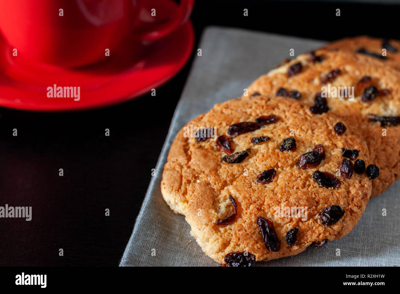 Shortbread with raisins on the table Stock Photo