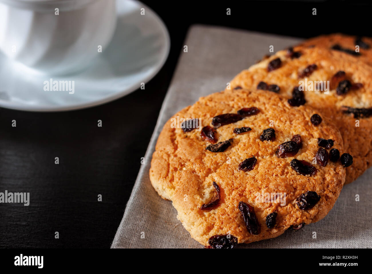 Shortbread with raisins on the table Stock Photo