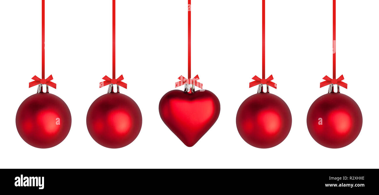 christmas balls with red ribbon Stock Photo - Alamy