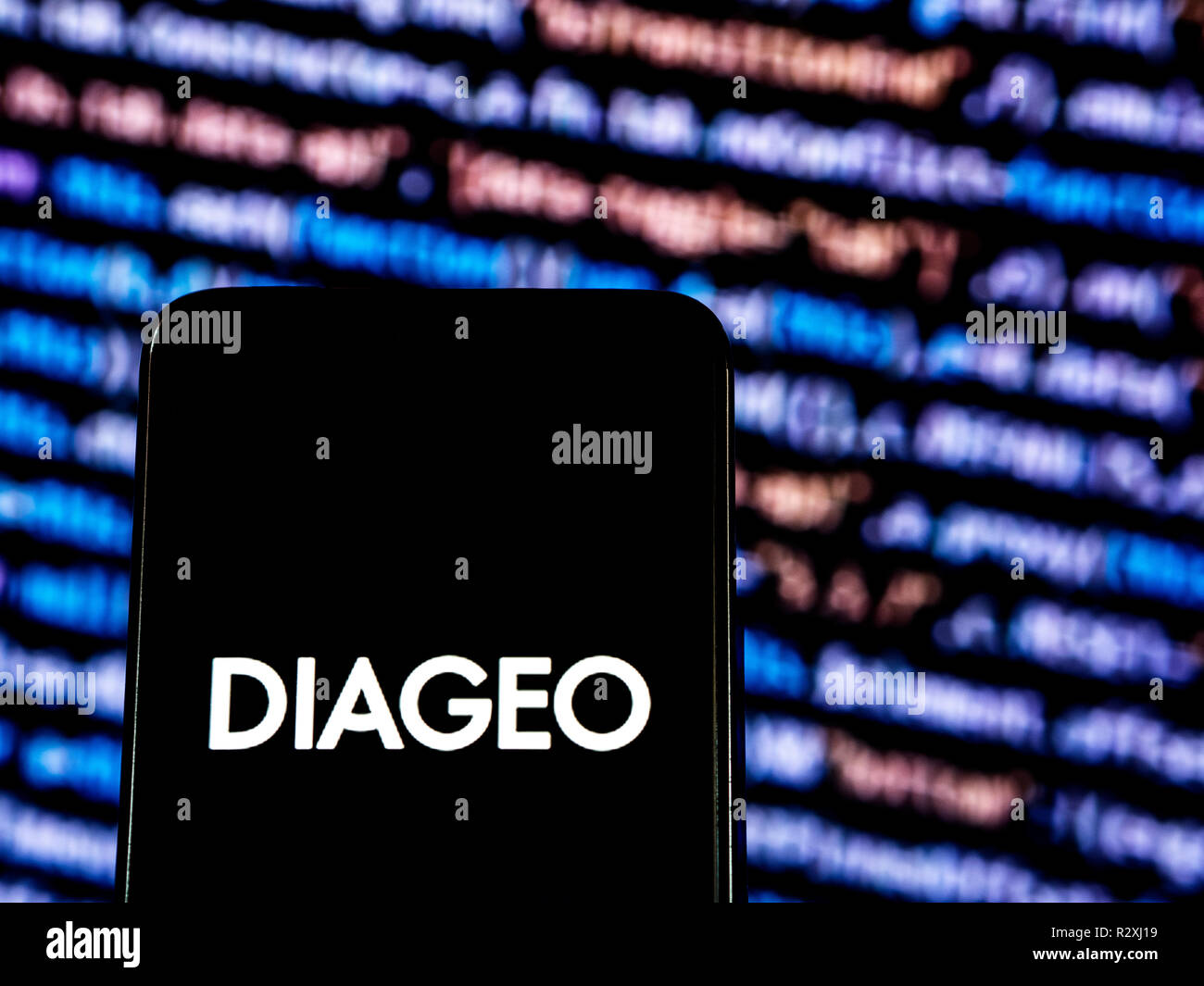 Diageo Beverage company logo seen displayed on a smart phone. Diageo