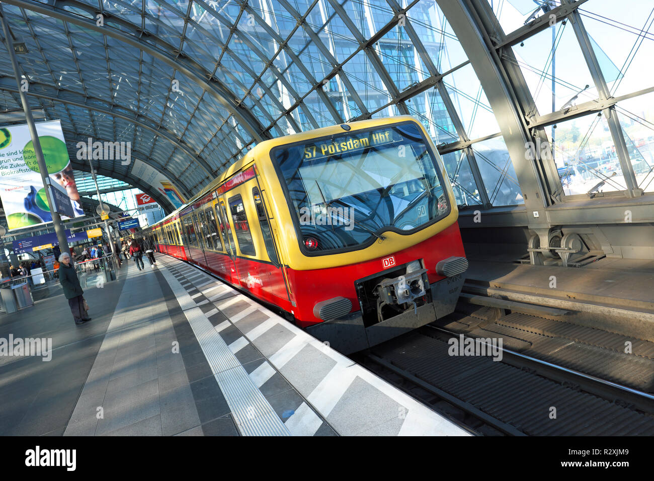Berlin, Germany -the modern Berlin Hauptbahnhof main train station with S-Bahn train Stock Photo