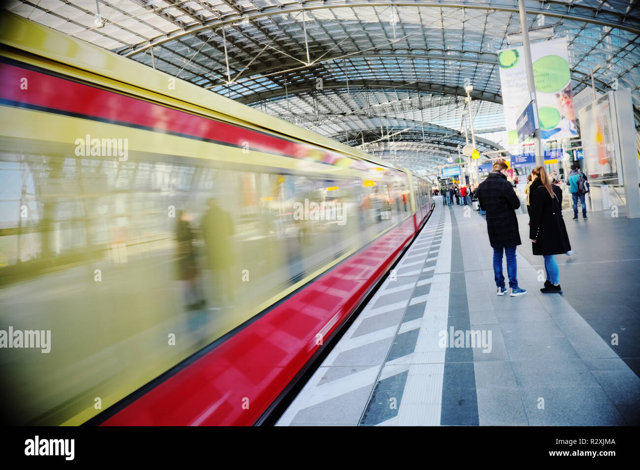 Berlin, Germany -the modern Berlin Hauptbahnhof main train station with S-Bahn train Stock Photo