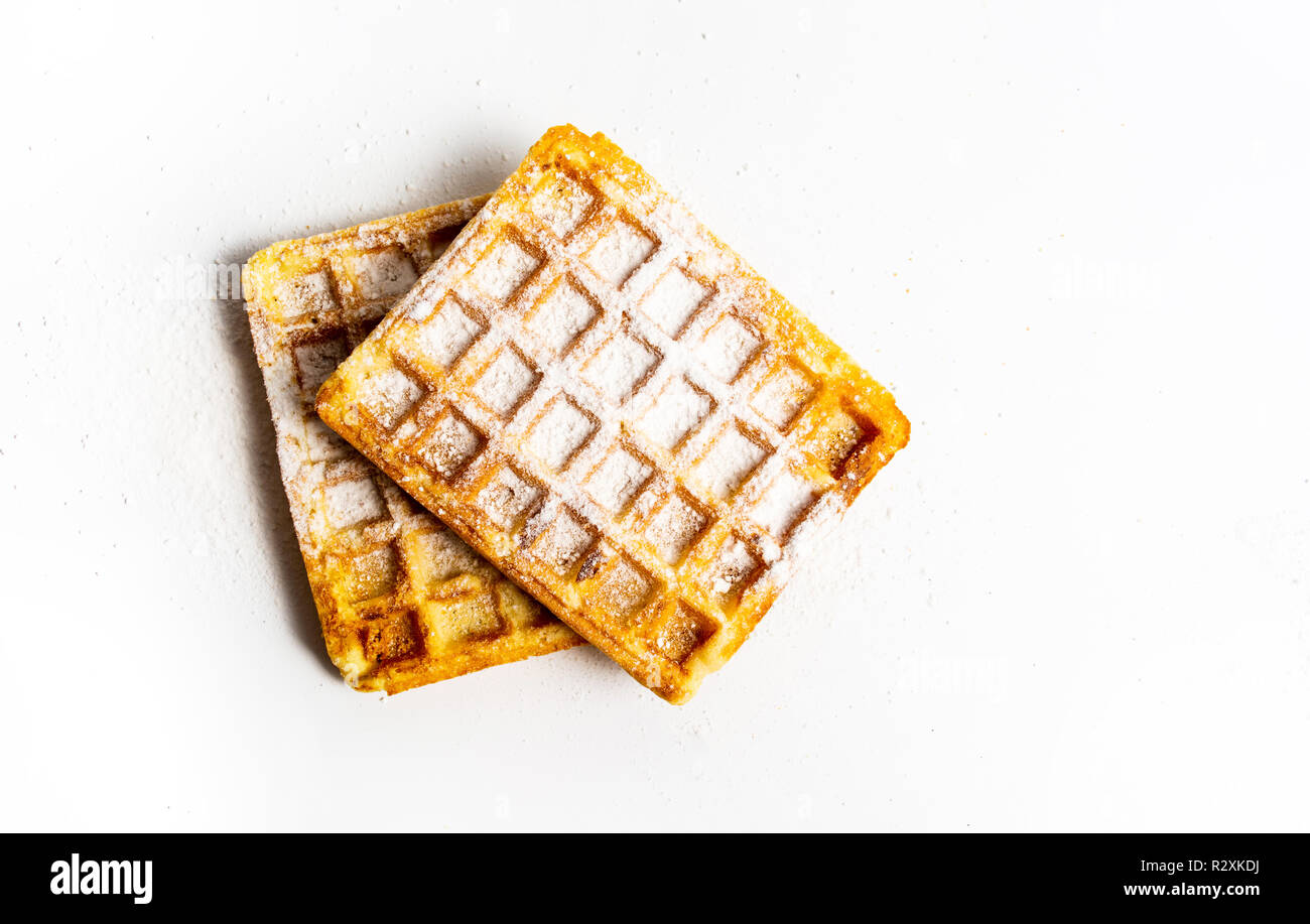 Homemade waffles on white table top view Stock Photo