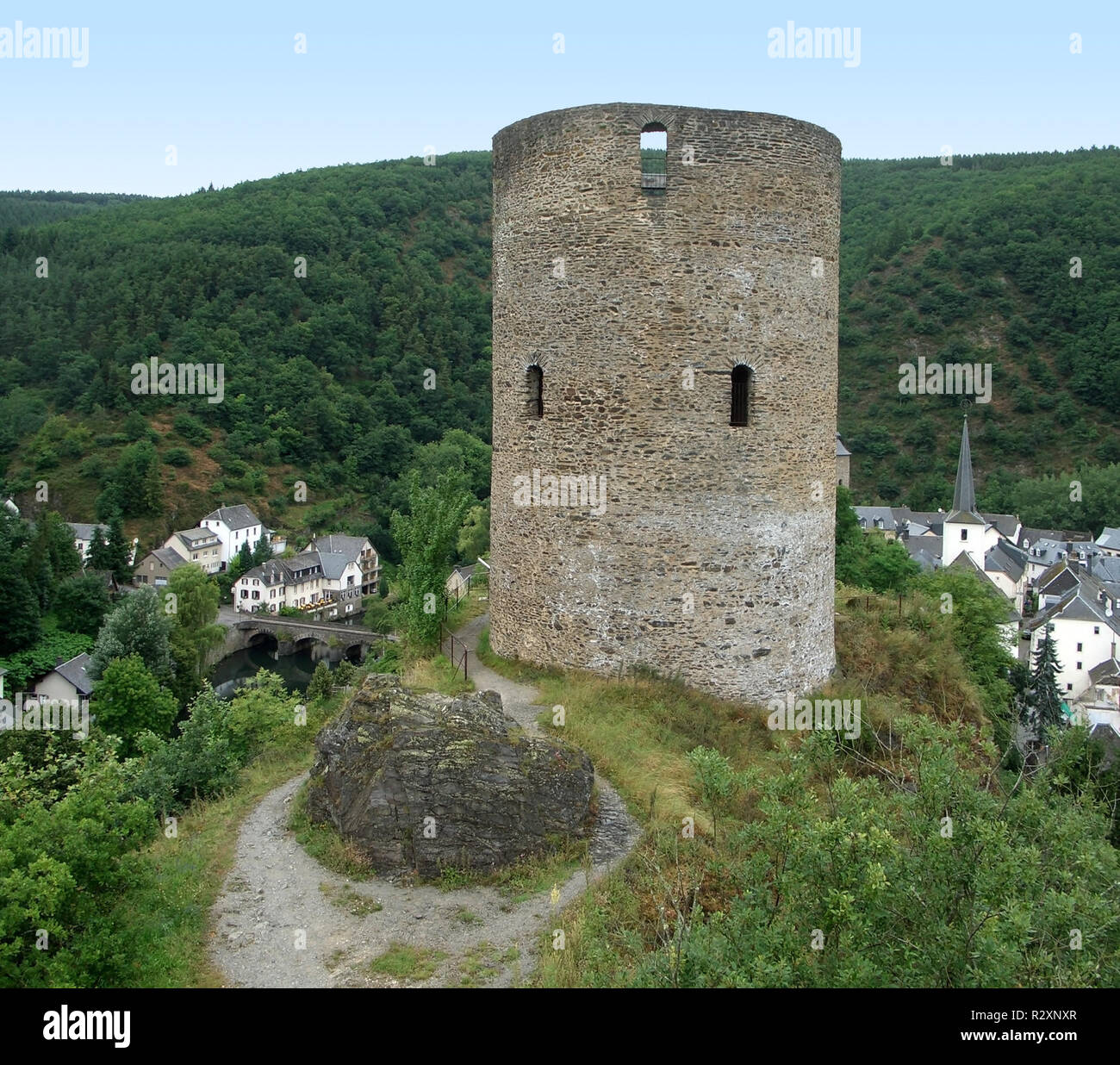 esch-sur-sÃ»re and castle ruin Stock Photo