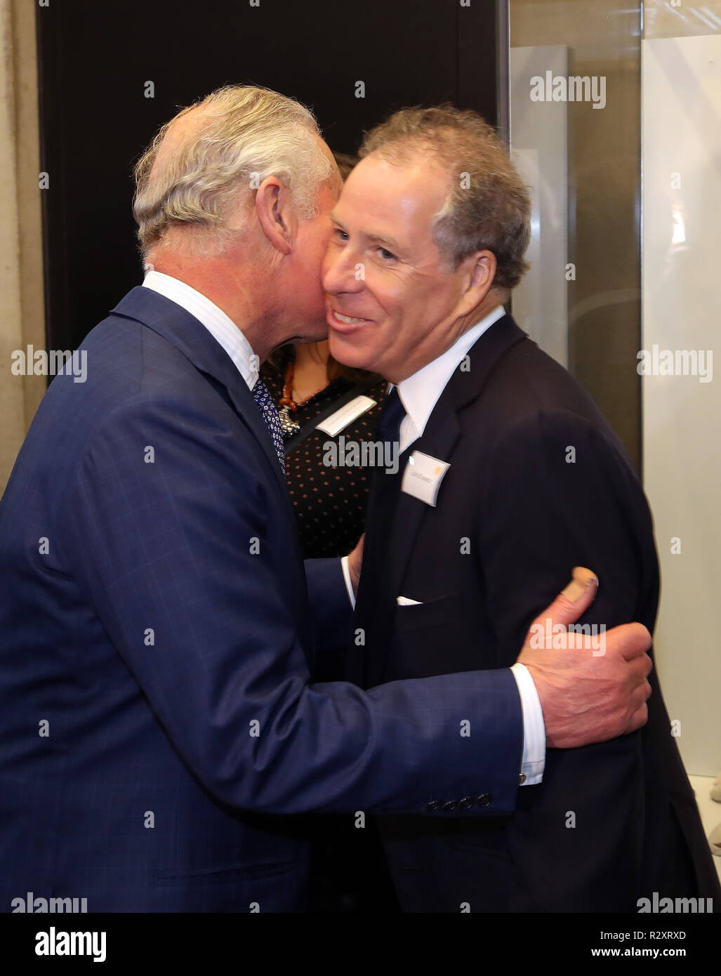 The Prince of Wales greets the Earl of Snowdon (right) as he visits the Dyson Building at the Royal College of Art, London. Stock Photo