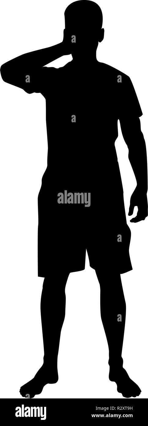 Man closing his eyes his hands silhouette front view icon black color vector I flat style simple image Stock Vector