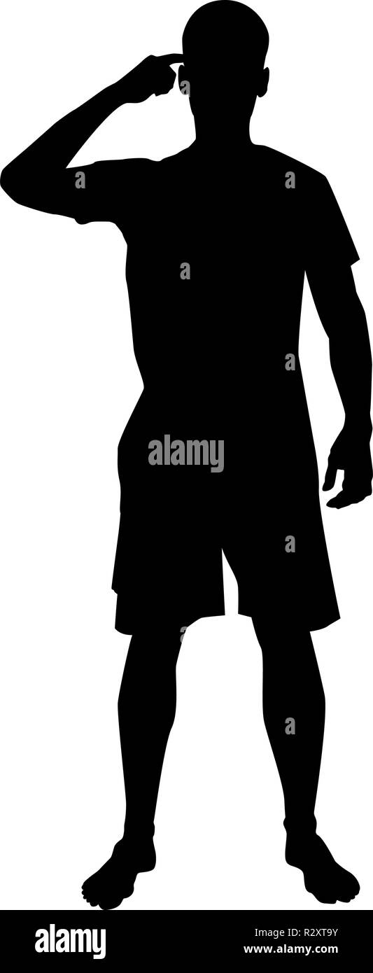 Man pointing at the temple with a finger silhouette front view Need thinking concept icon black color vector I flat style simple image Stock Vector