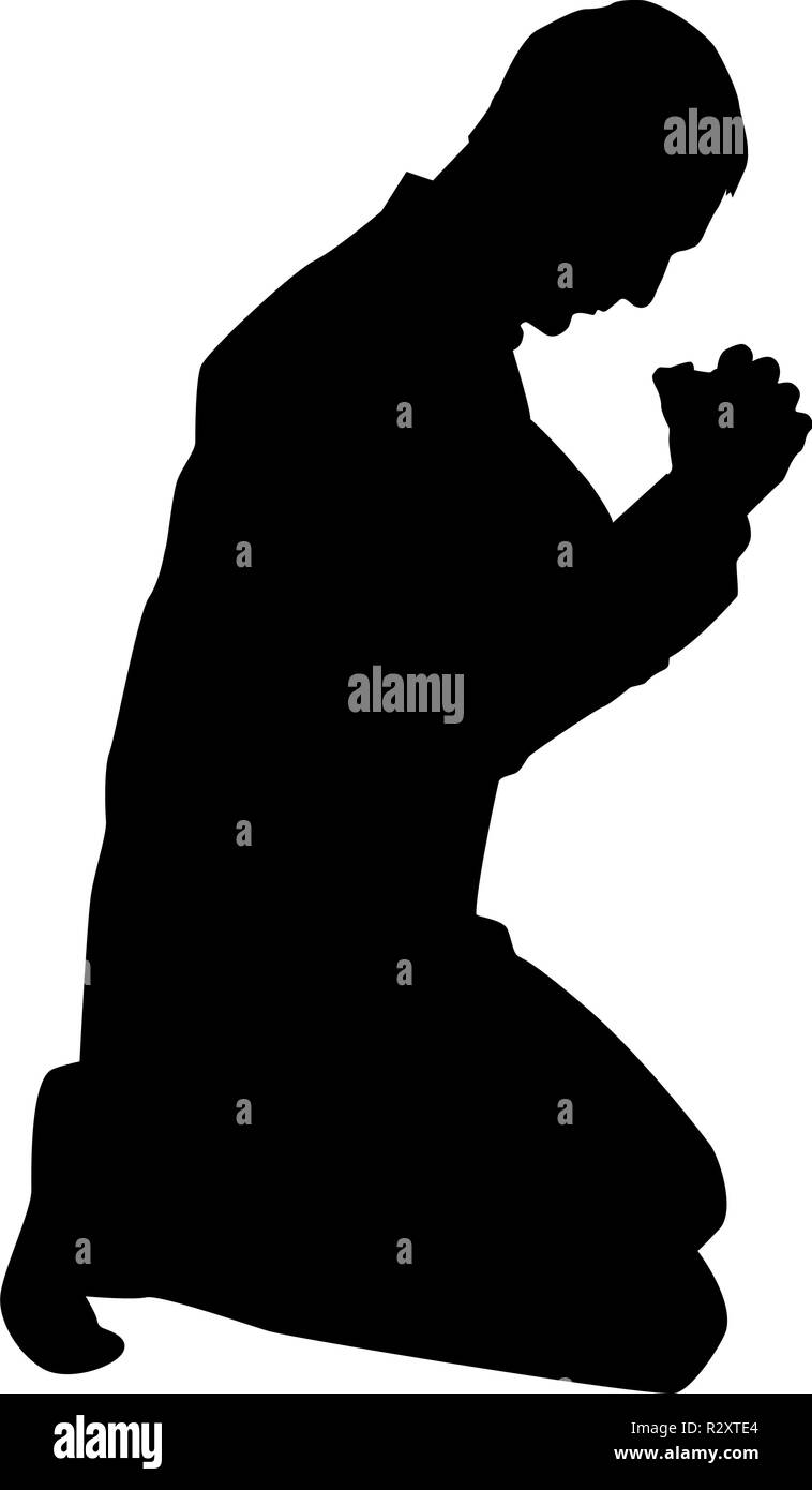 Man pray on his knees silhouette icon black color vector I flat style ...