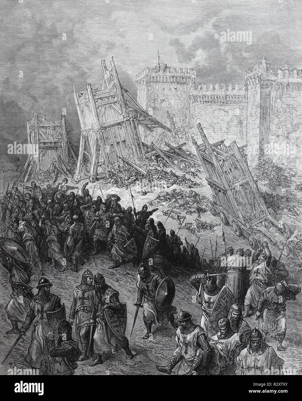 Digital improved reproduction, The Siege of Jerusalem took place from June 7 to July 15, 1099, during the First Crusade. MiÃŸlungener Angriff auf Jerusalem, from an original print published in the 19th century Stock Photo