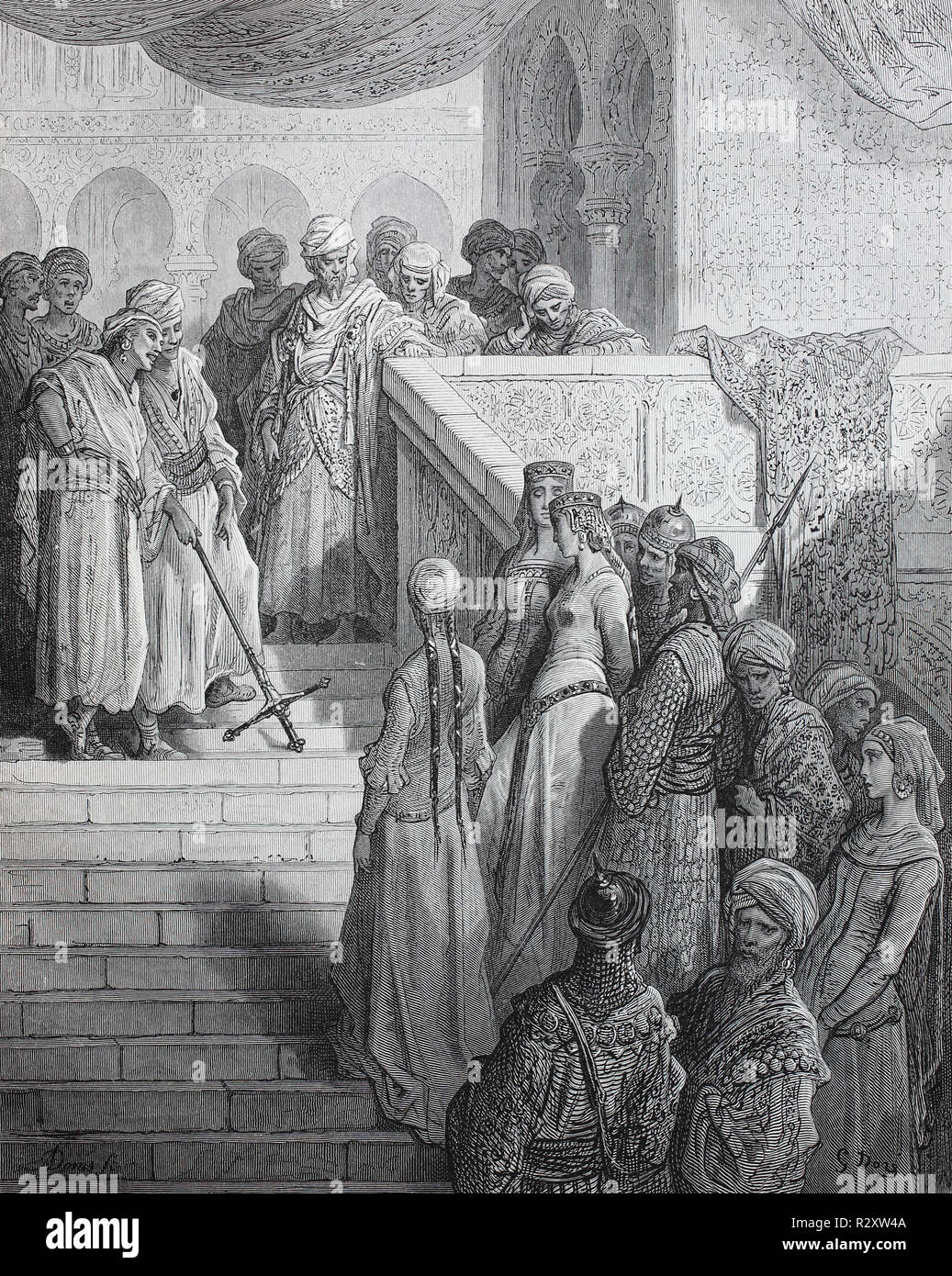 Digital improved reproduction, the women caught during the 1st crusade at Jerusalem. Die gefangenen Frauen, from an original print published in the 19th century Stock Photo