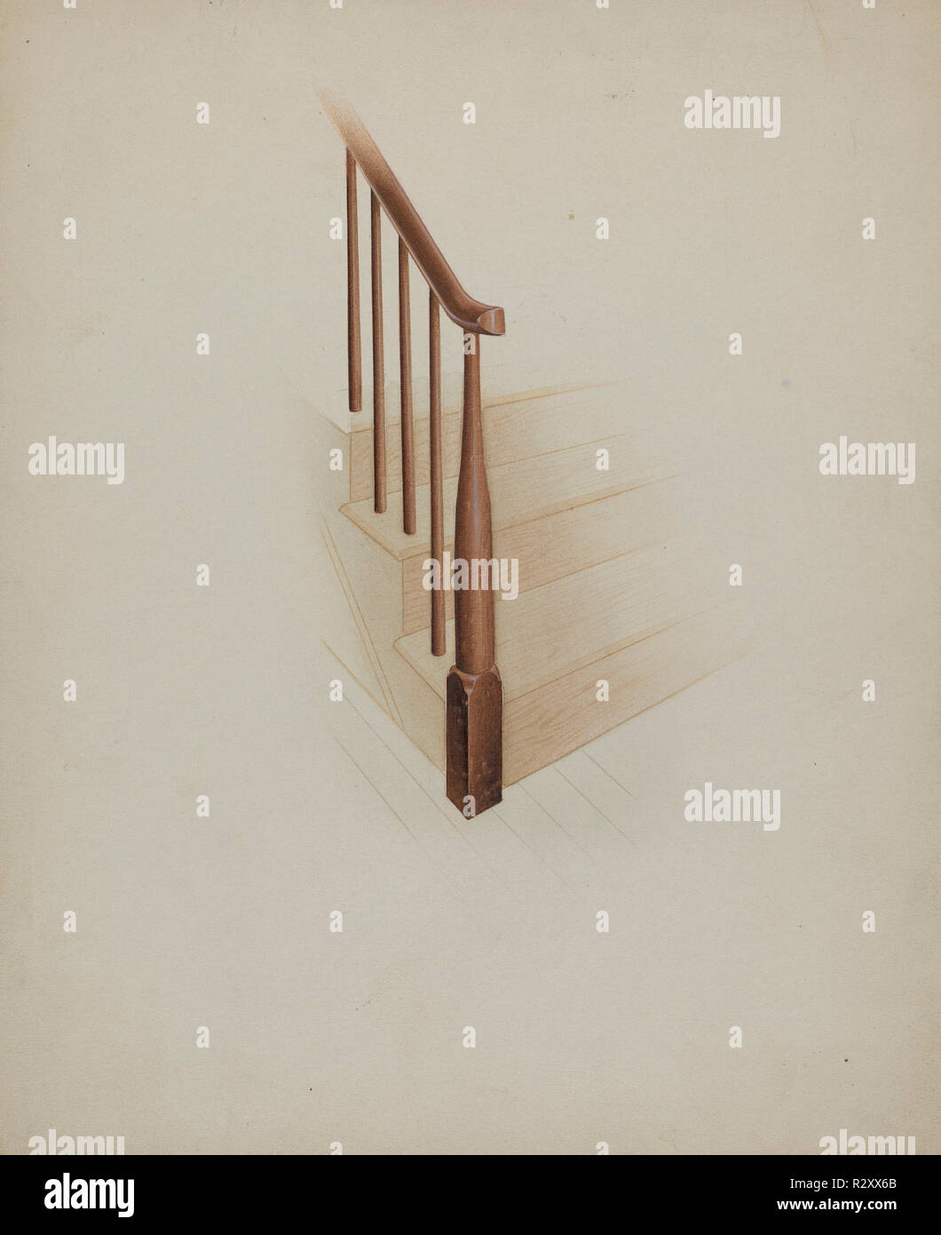 Shaker Newel Post. Dated: c. 1937. Dimensions: overall: 28 x 22.9 cm (11 x 9 in.). Medium: watercolor and graphite on paperboard. Museum: National Gallery of Art, Washington DC. Author: Anne Ger. Stock Photo