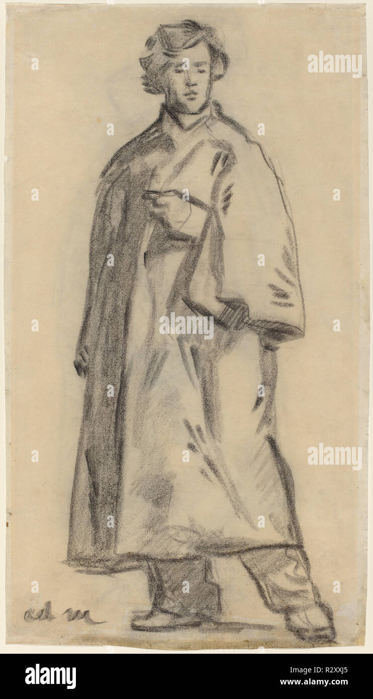 man wearing a cloak recto dated 18521858 dimensions overall 406 x 225 cm 16 x 8 78 in medium charcoal on wove paper museum national gallery of art washington dc author edouard manet R2XXJ5