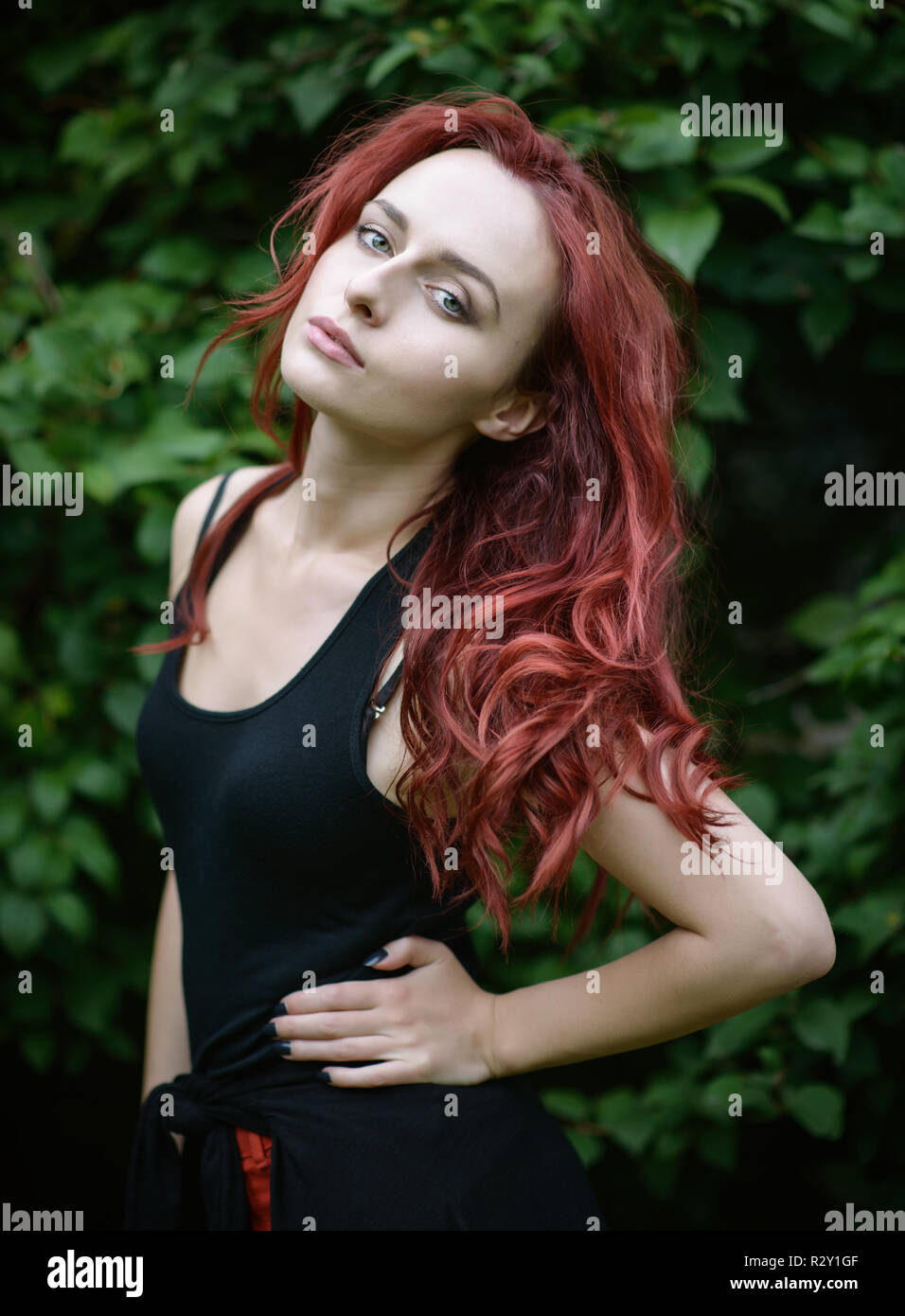 Portrait of attractive red haired young woman with blue eyes Stock ...