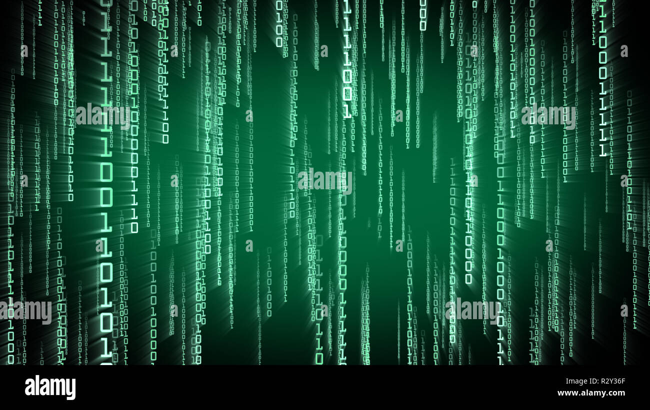 Binary green particles falling in Matrix. Network digital concept Stock Photo
