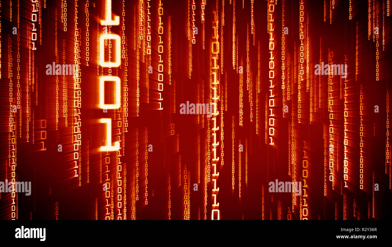 Binary red particles falling in Matrix. Network digital concept Stock Photo