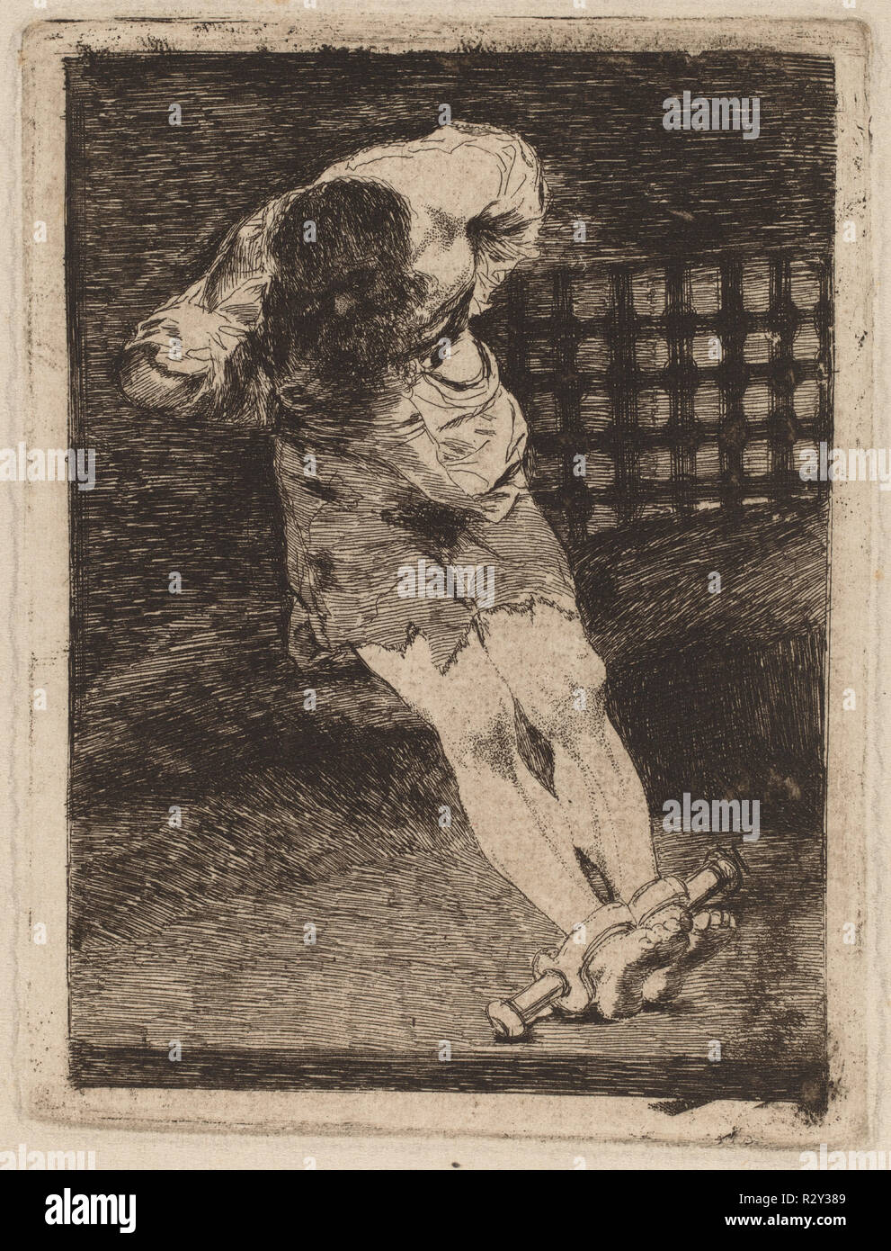 La seguridad de un reo no exige tormento  (The Custody of a Criminal Does Not Call for Torture. Dated: c. 1810. Medium: etching and burin [trial proof printed posthumously before 1859]. Museum: National Gallery of Art, Washington DC. Author: FRANCISCO DE GOYA. Stock Photo
