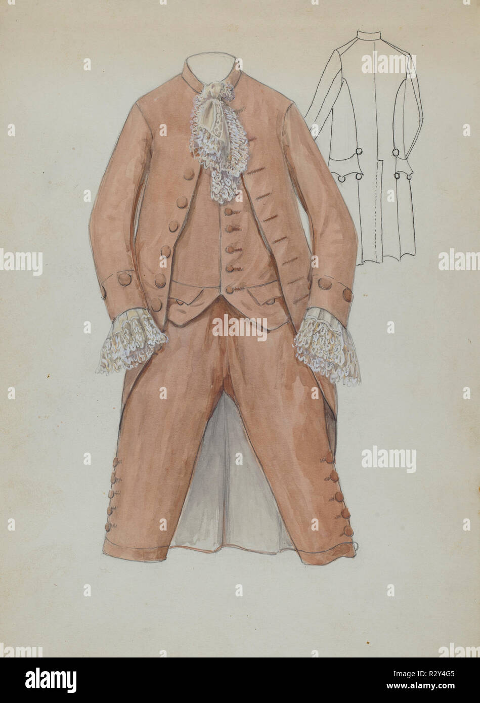 Man's Costume. Dated: c. 1936. Dimensions: overall: 30.7 x 22.9 cm (12 1/16 x 9 in.). Medium: watercolor, graphite, and gouache on paper. Museum: National Gallery of Art, Washington DC. Author: Jessie M. Benge. Stock Photo