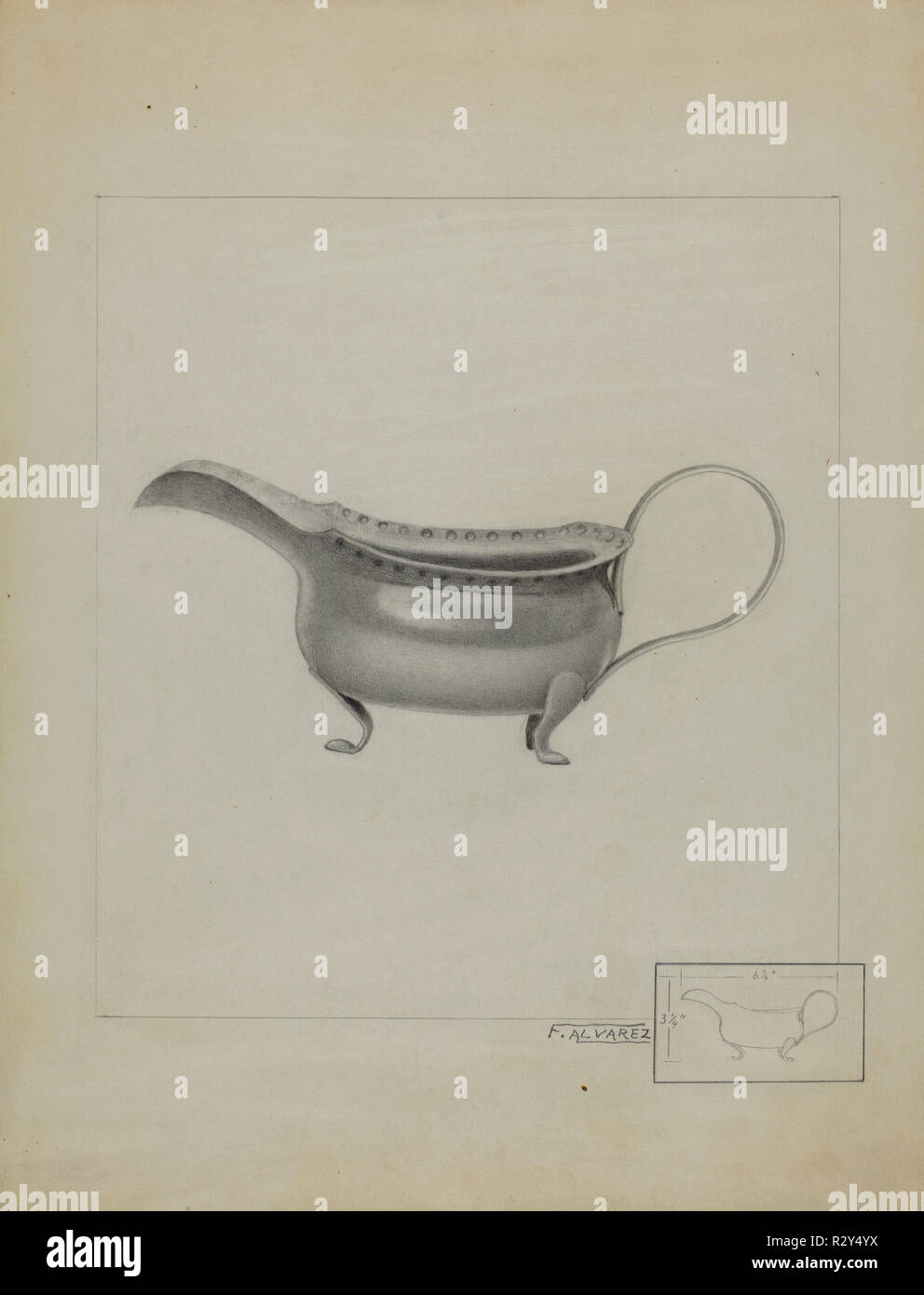 Silver Sauce Boat. Dated: 1936. Dimensions: overall: 29.9 x 22.9 cm (11 3/4 x 9 in.)  Original IAD Object: 3' high; 3 1/4' wide; 6 1/2' long. Medium: graphite on paper. Museum: National Gallery of Art, Washington DC. Author: Francisco Alvarez. Stock Photo