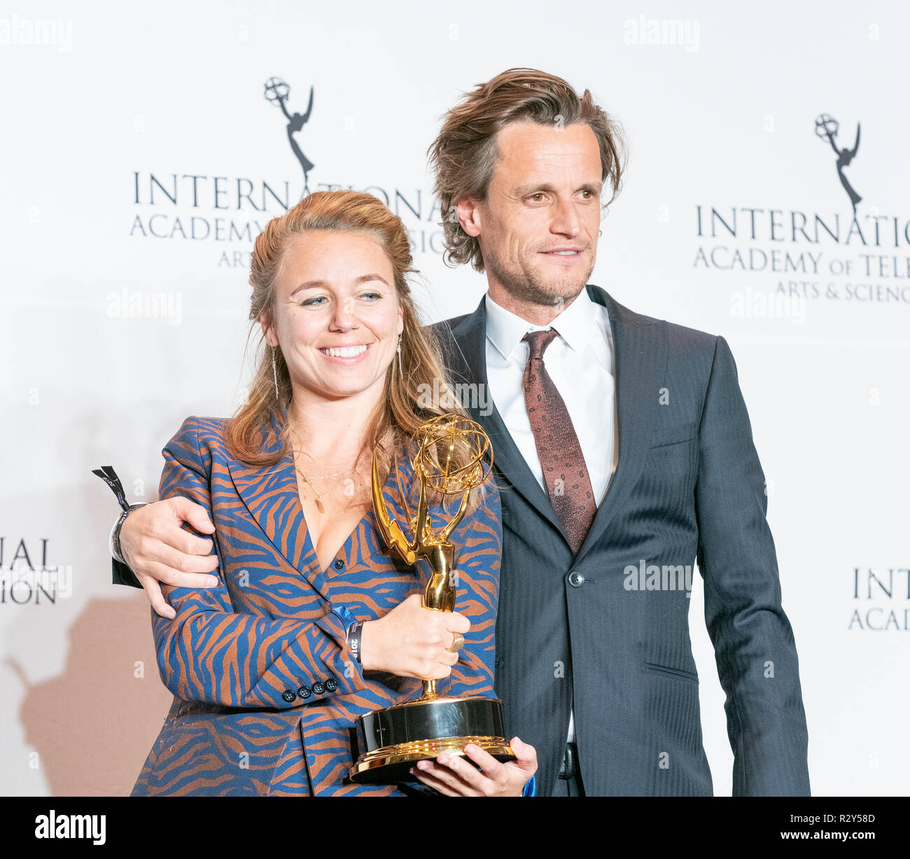 Sofie Peeters and Tim Van Aelst winner for Non-Scripted Entertainment Award  during the 46th International Emmy Awards at Hilton hotel (Photo by Lev  Radin/Pacific Press Stock Photo - Alamy