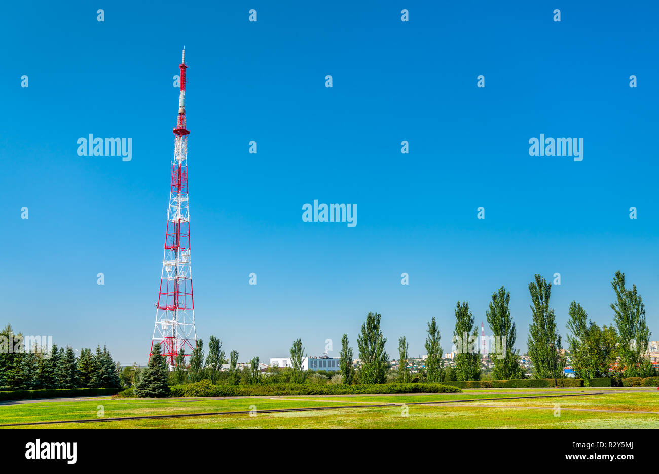 Television tower on the Mamayev Kugran in Volgograd, Russia Stock Photo