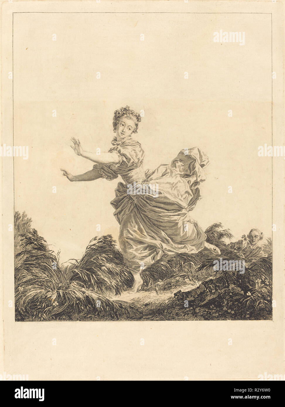 La fuite a dessein. Dated: 1783. Dimensions: plate: 37.3 x 29 cm (14 11/16 x 11 7/16 in.)  sheet: 40.9 x 31.7 cm (16 1/8 x 12 1/2 in.). Medium: etching. Museum: National Gallery of Art, Washington DC. Author: Charles François Adrien Macret after Jean-Honoré Fragonard. Stock Photo