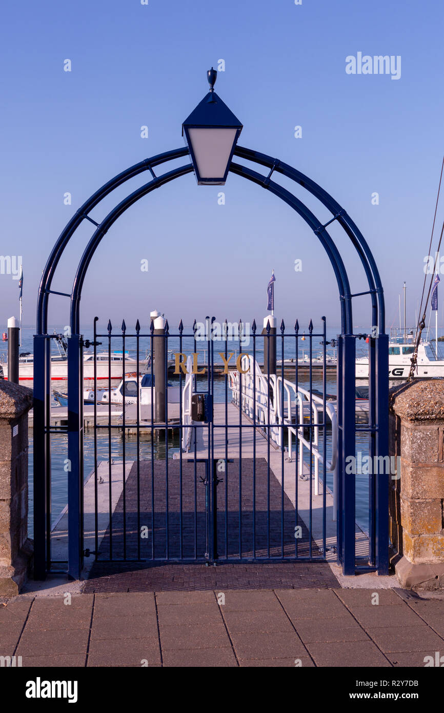 Gates of the Royal London Yacht Club Jetty, The Parade, Cowes, Isle of Wight, UK Stock Photo