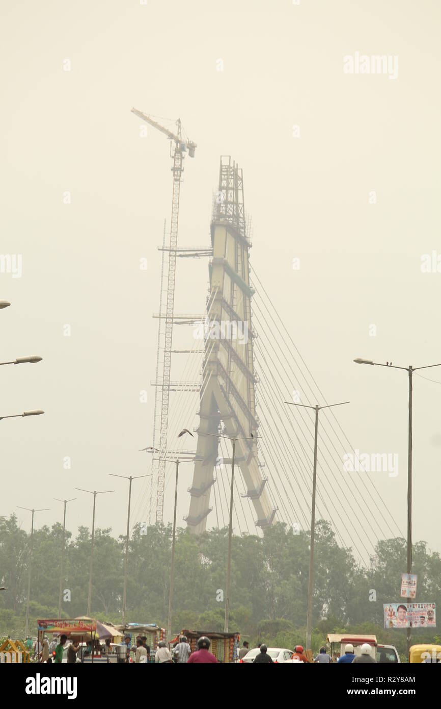 New Delhi Signature Bridge in wazirabad Stock Photo