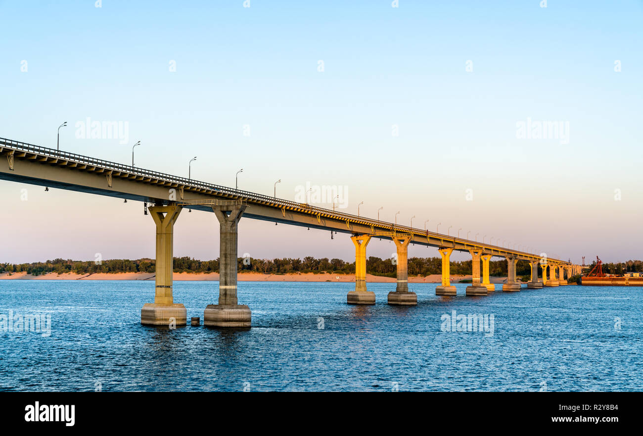 Dancing Bridge across the Volga in Volgograd, Russia Stock Photo