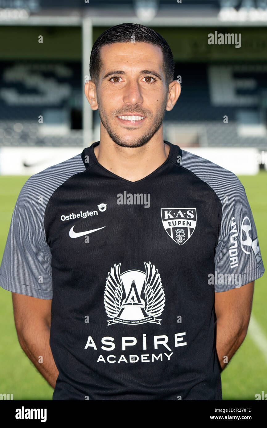 EUPEN, BELGIUM - JULY 18 : Florian Raspentino pictured during the 2018 - 2019 season photo shoot of Kas Eupen on July 18, 2018 in Eupen, Belgium. (Photo David Hagemann/Isosport) Stock Photo