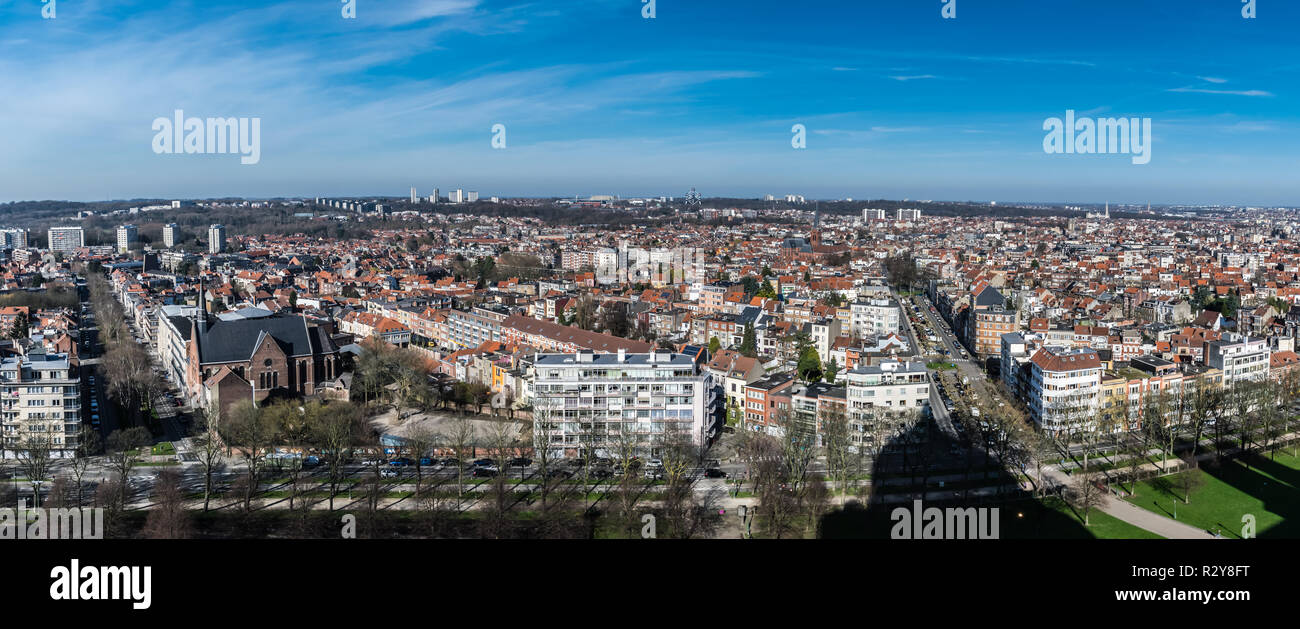 View over the city of Brussels from Jette to Ganshoren taken from the Basilica of the Sacred Heart Stock Photo