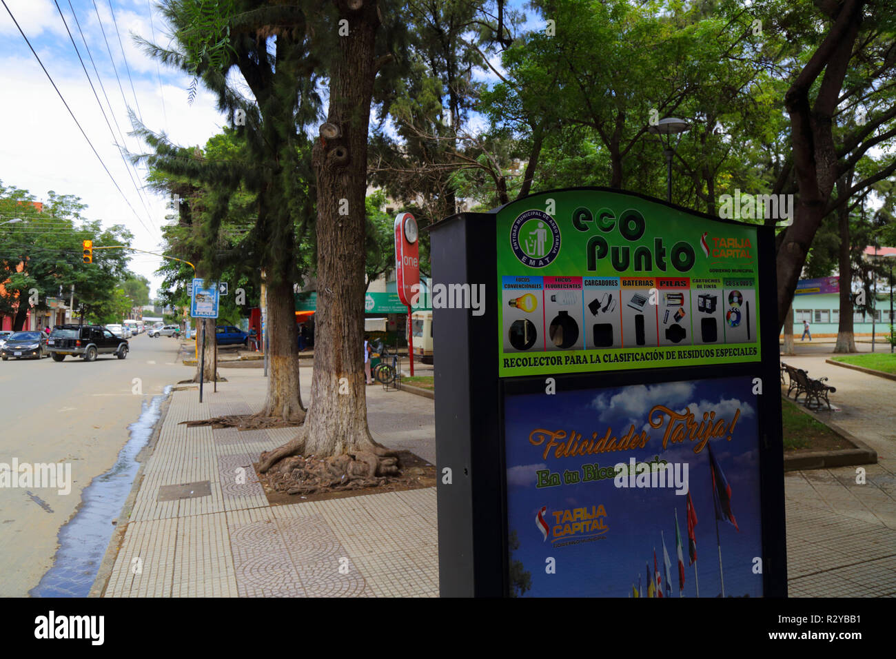 Eco Punto recycling point for collecting special waste and household objects, Tarija, Bolivia Stock Photo
