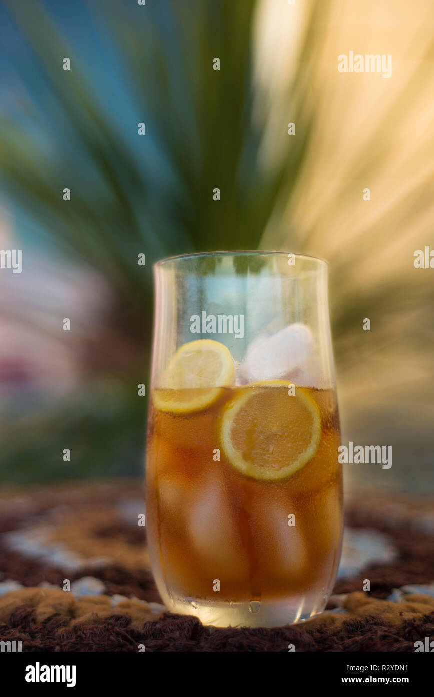 ice tea with lemon outside Stock Photo