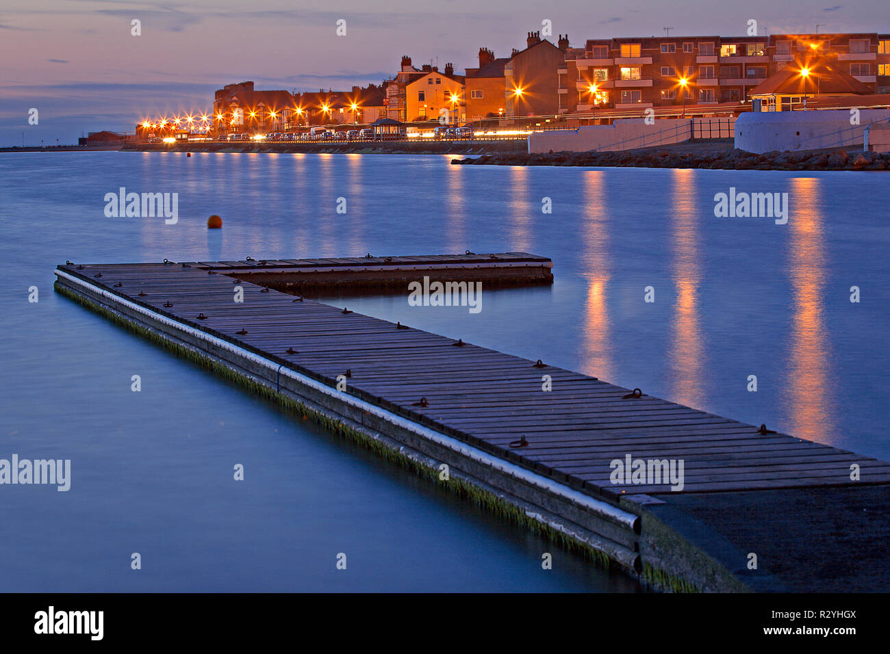 Jetty on the Marine Lake at West Kirby, at dusk, England Stock Photo