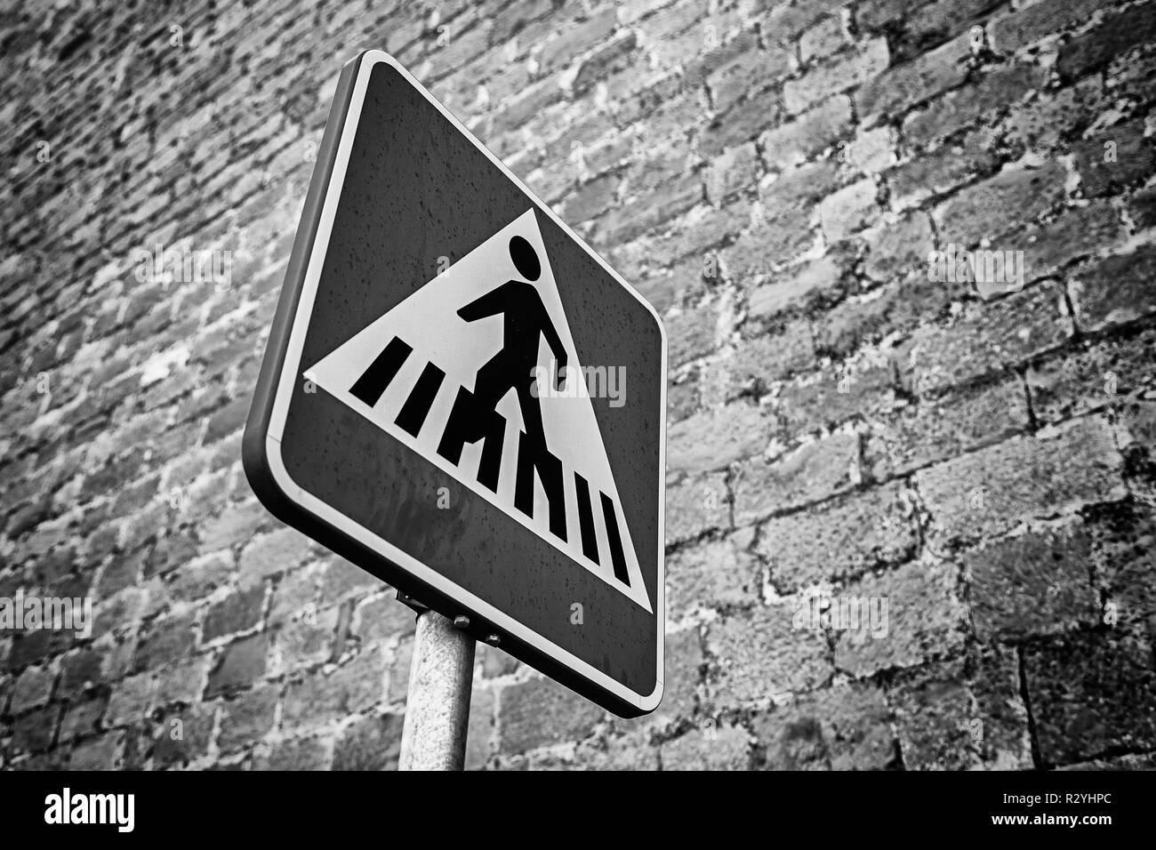 Zebra crossing to safely cross the street, detail of road safety