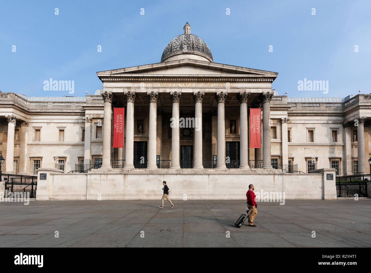 The National Gallery neoclassical building by William Wilkins, City of Westminster, London, the facade of the museum on Trafalgar Square, exterior Stock Photo