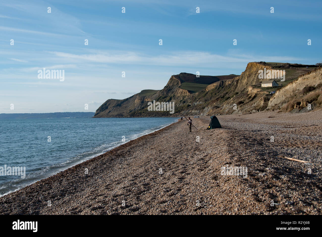 Sea fishing at Eype, Bridport, Dorset Stock Photo - Alamy