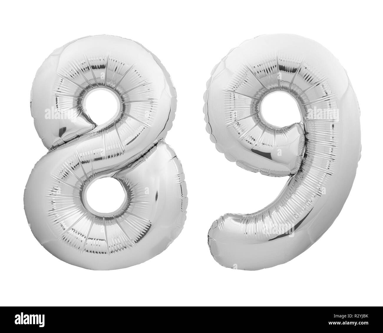 Silver chrome number 89 eighty nine made of inflatable balloon on white Stock Photo