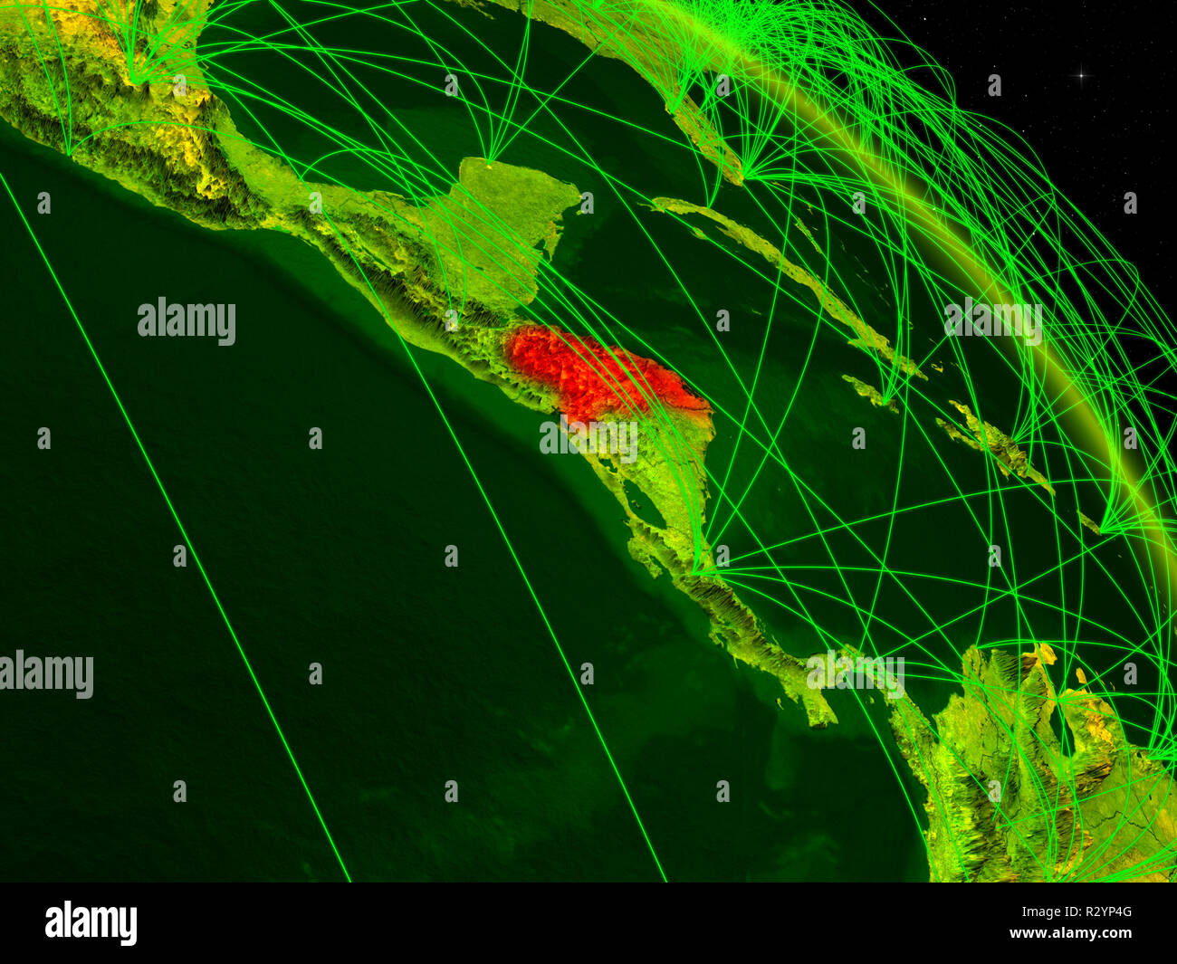 Honduras from space on model of digital planet Earth with network ...