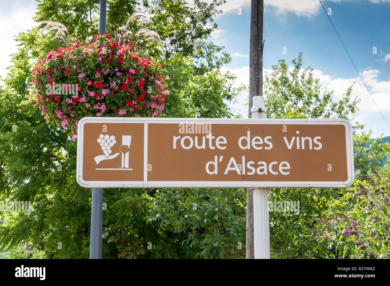 Panel on the road of Alsace wines in summer, France Stock Photo Alamy
