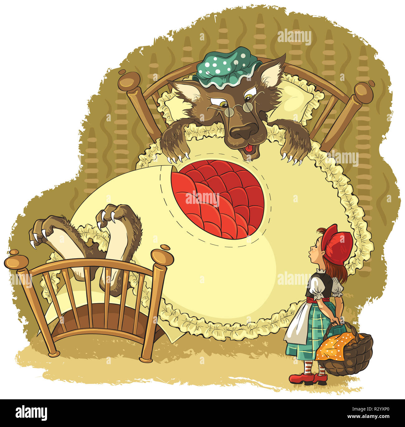 Little Red Riding Hood and wolf. Children cartoon fairytale illustration Stock Photo