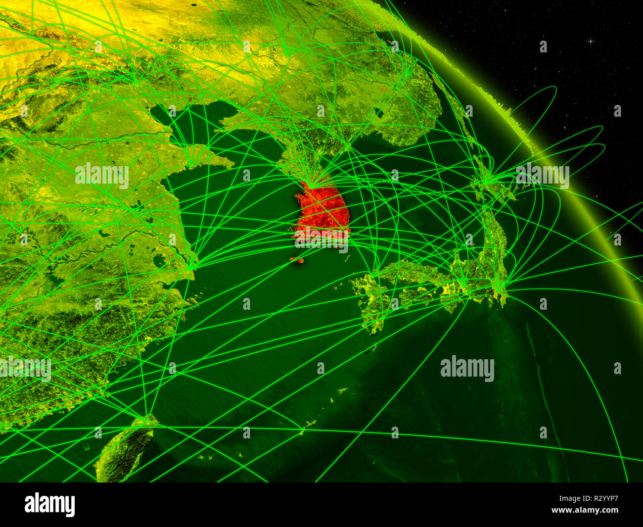 South Korea from space on model of digital planet Earth with network ...