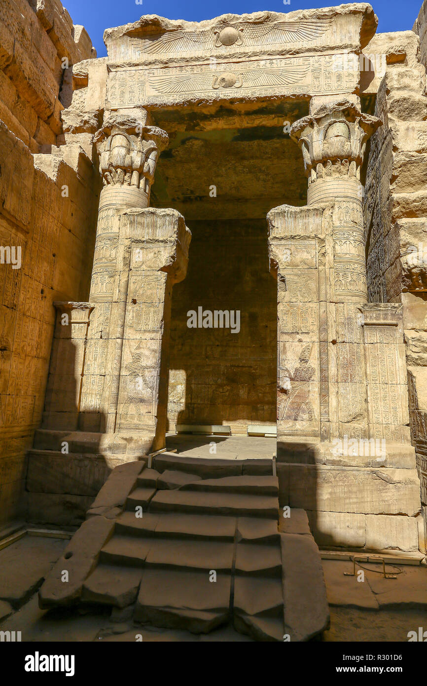 Steps and entrance doorway at theTemple of Edfu. an Egyptian temple ...
