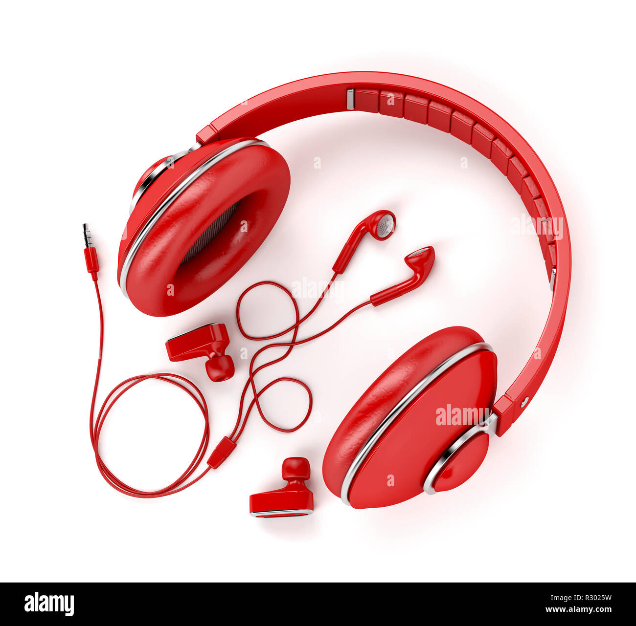 Different types of earphones on white background Stock Photo Alamy